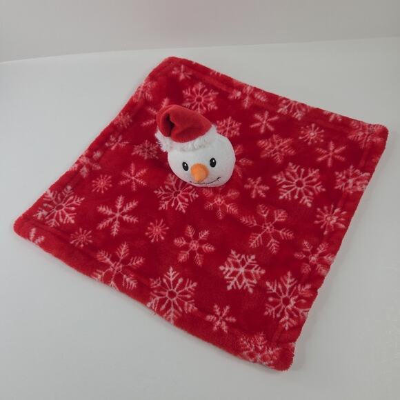 HB Snowman Lovey 13-1/2 Inch Security Blanket Christmas Snowflake Print Fleece - Picture 1 of 13